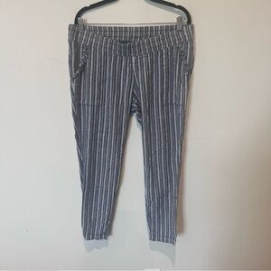 Womens Motherhood Maternity Linen Below Belly Striped Gray Pants Size Large